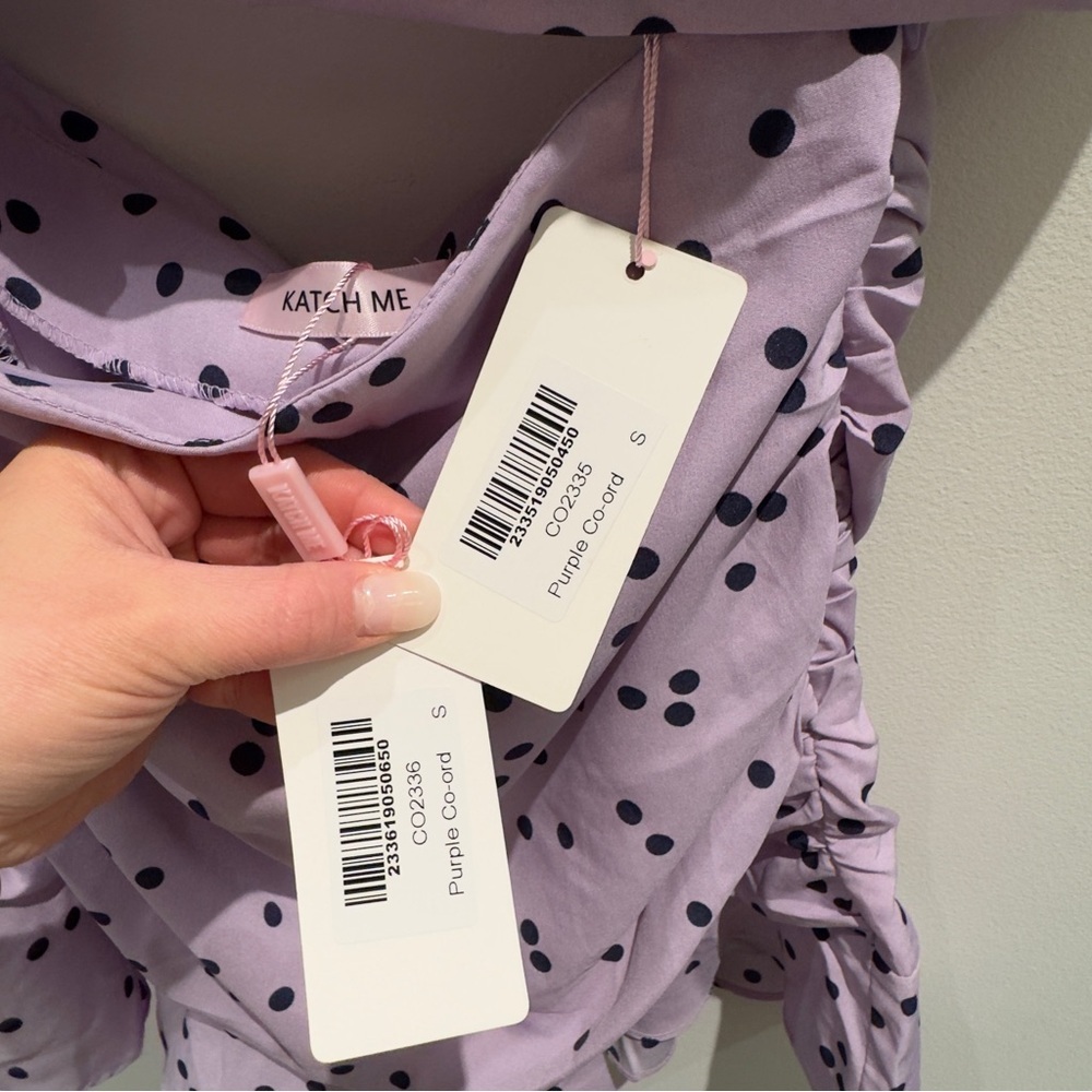 NWT- Katch Me Purple / Black Polka Dot Skirt Set Size Small - Picture 6 of 6